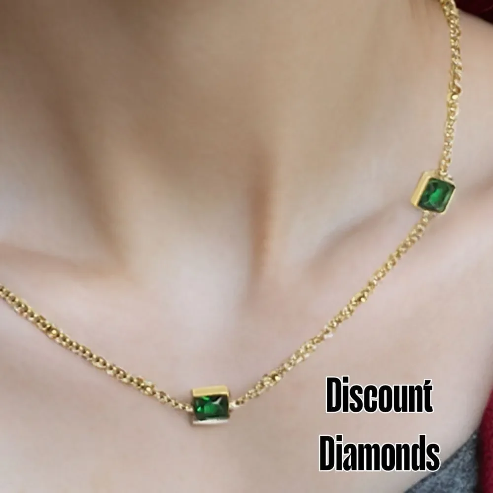 Choker / Necklace 18K Yellow Gold on Titanium - Green Crystal - Picture 4 of 4